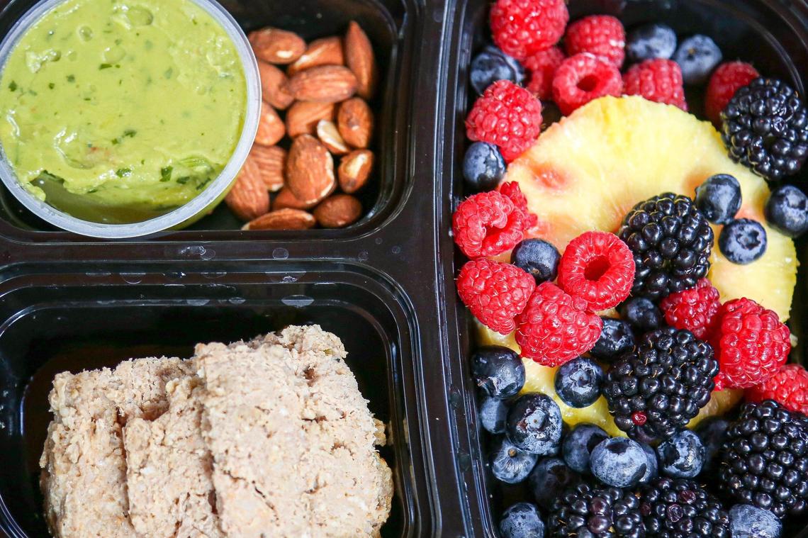 A view of the healthy lunch of Dr. Eduardo de Marchena, associate dean for International Medicine Institute at University of Miami Health System, had outside his office at the University of Miami Schoninger Research Quadrangle, Friday, Feb. 12, 2021.